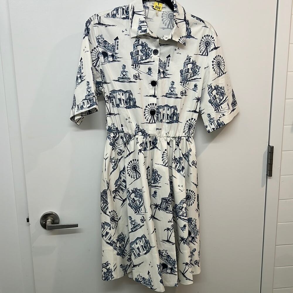 Maje Rapomi white shirt dress paris Print short sleeve Dress FR 40 US 8 - Picture 7 of 14